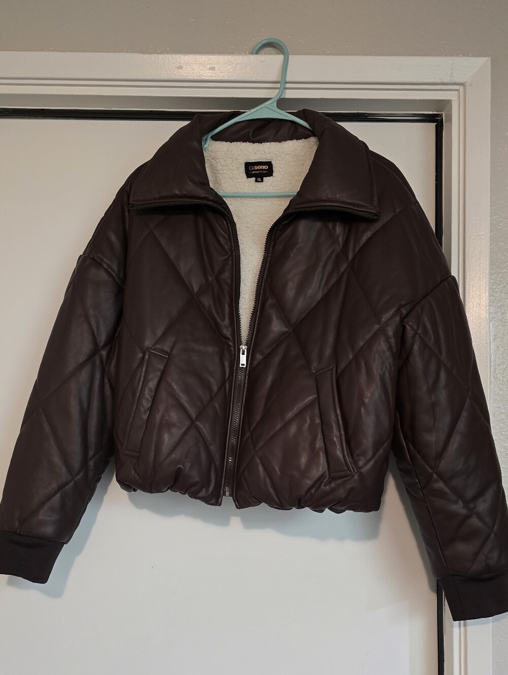 Classic Dark Brown Quilted Faux-Leather Puffer Jacket